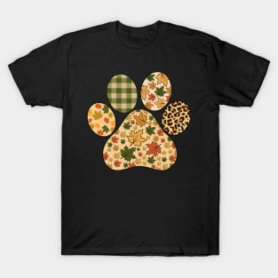 Leopard Thanksgiving Leaves Dog Paw Lover Thanksgiving Women T-Shirt